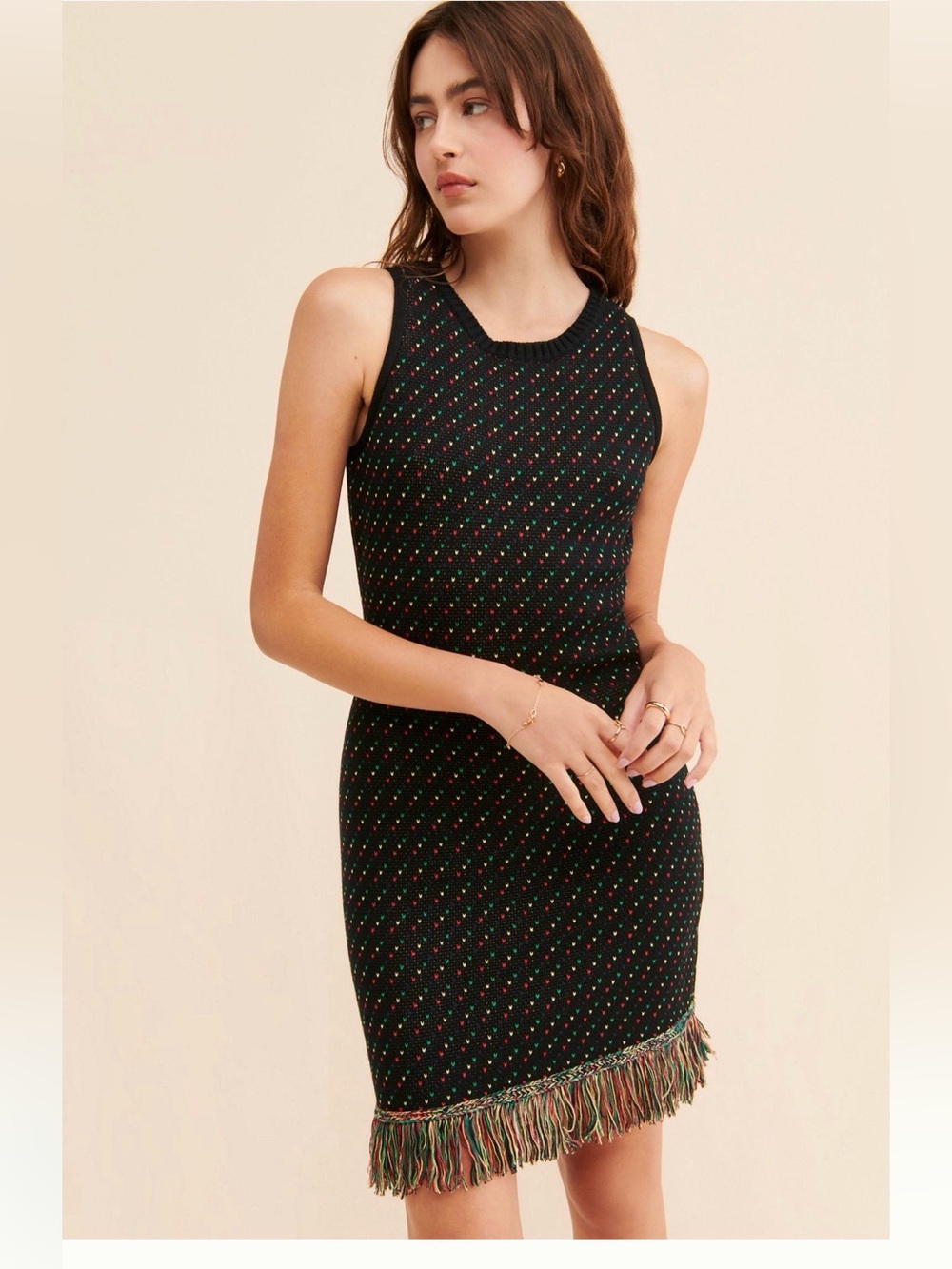 Small rachel antonoff Maddy fringe knit sweater dress sleeveless black multi
